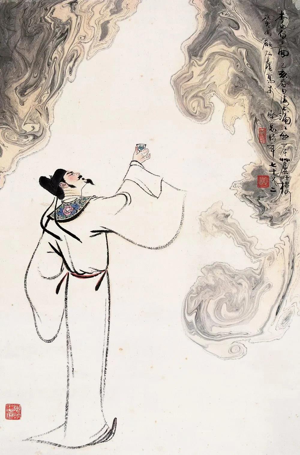 ▲“詩(shī)仙”李白勸自己喝酒：“舉杯邀明月，對(duì)飲成三人”。（圖片來(lái)源：三聯(lián)生活周刊）