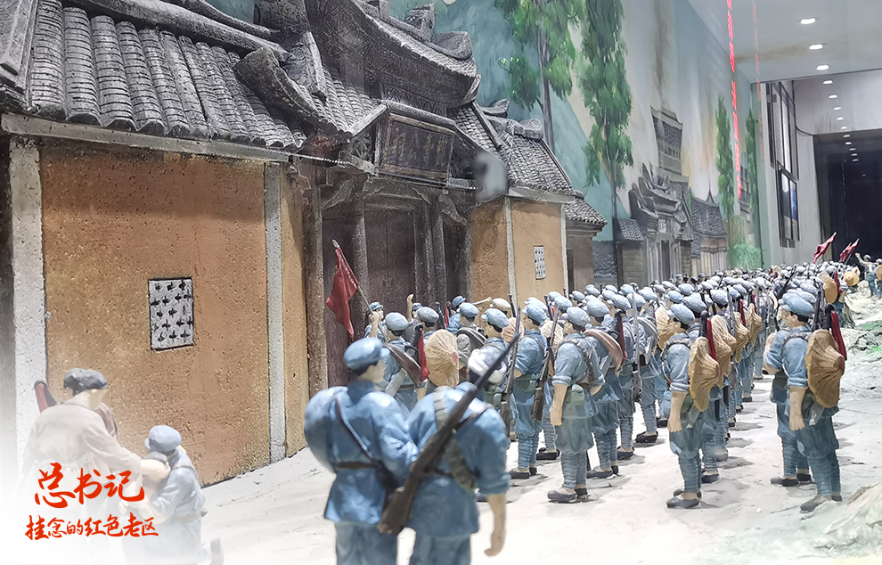 這是在福建省長汀縣中復村拍攝的紅軍長征出發(fā)動員會微型雕塑（2021年4月27日攝）。