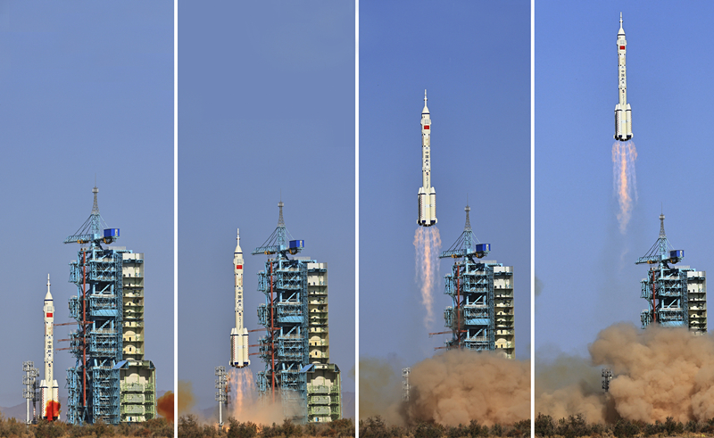 2023年10月26日，神舟十七號載人飛船發(fā)射升空過程（拼版照片）